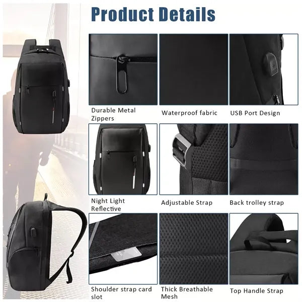 Travel Waterproof Laptop Backpack with USB Charging Port