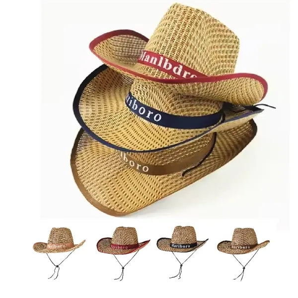 Woven Straw Cowboy Hat with Logo Band