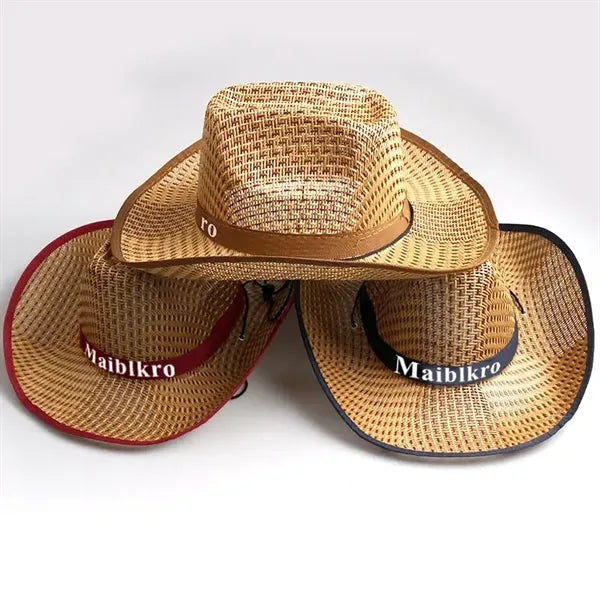 Woven Straw Cowboy Hat with Logo Band