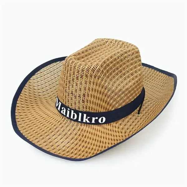Woven Straw Cowboy Hat with Logo Band