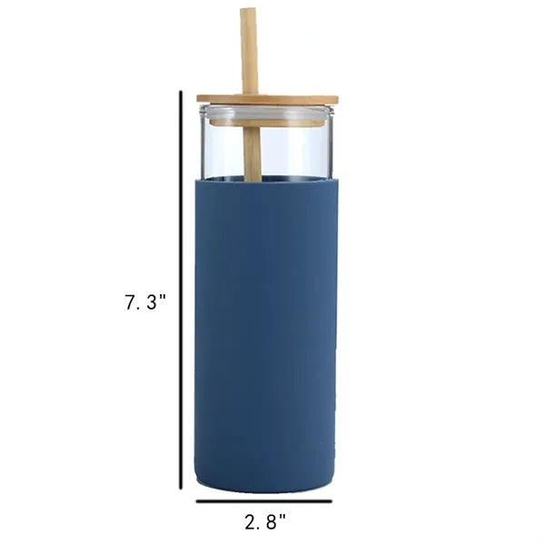 17 Oz. Glass Tumbler with Bamboo Lid and Straw