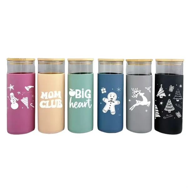 17oz Glass Tumbler with Bamboo Lid Straw Silicone Sleeve