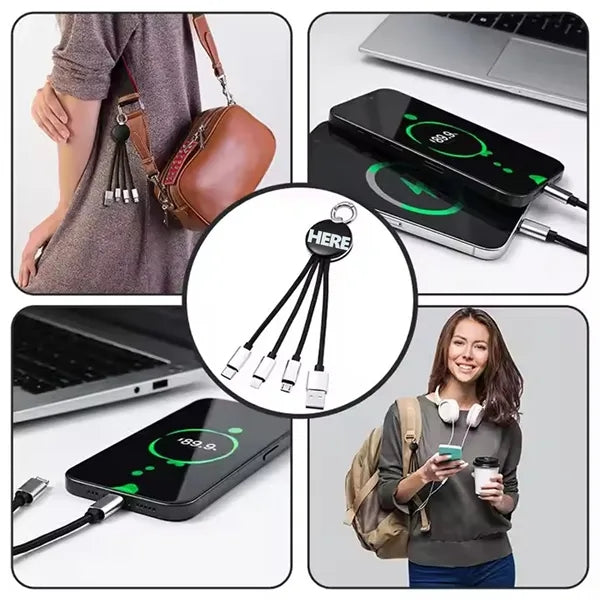 Portable 3-in-1 luminous keychain data cable