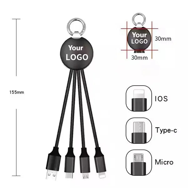Portable 3-in-1 luminous keychain data cable
