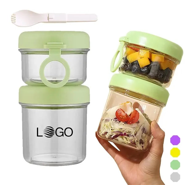 Detachable Double Food Containers with Lids and Spoon