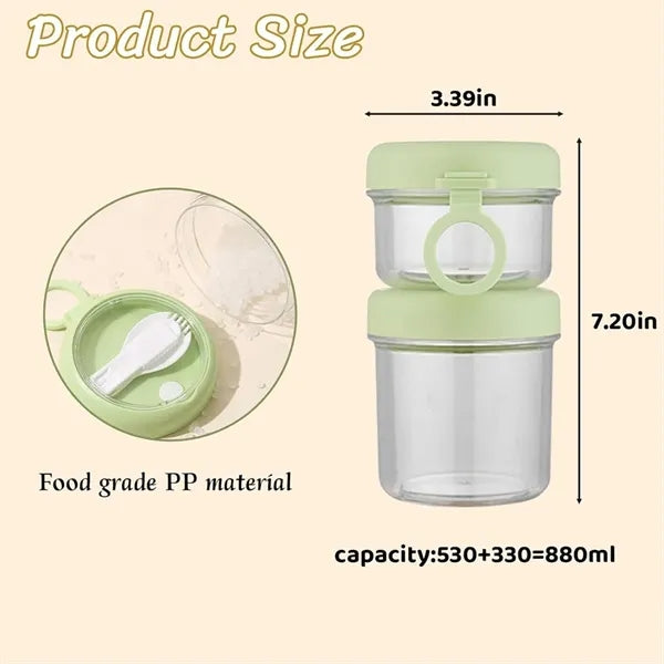 Detachable Double Food Containers with Lids and Spoon