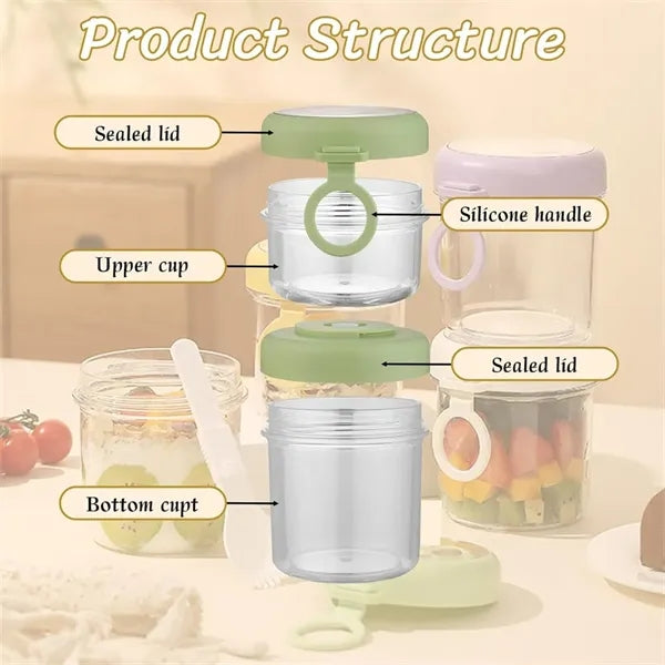 Detachable Double Food Containers with Lids and Spoon