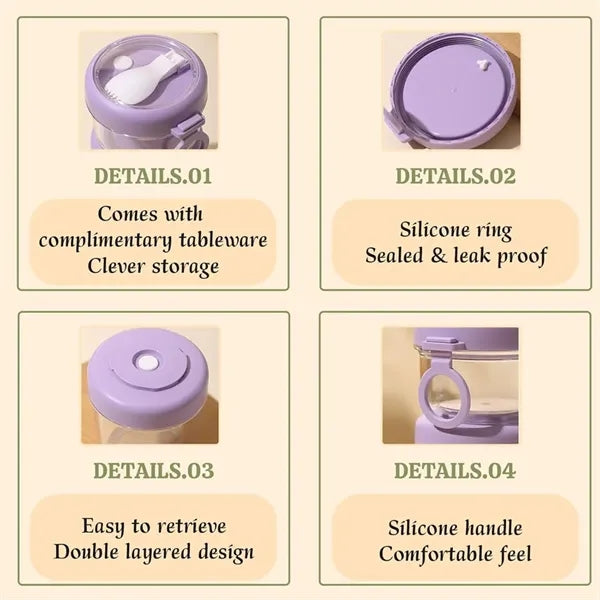Detachable Double Food Containers with Lids and Spoon