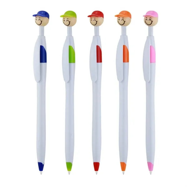 Baseball Cap Shaped Smile Face Plastic Ballpoint Pen