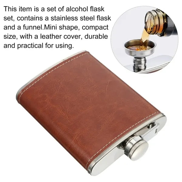Engraved Leather Hip Flask 6oz