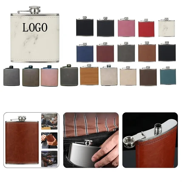 Engraved Leather Hip Flask 6oz
