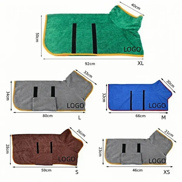 Dog Drying Coat Microfiber Quick Dry Bathrobe with Adjustabl