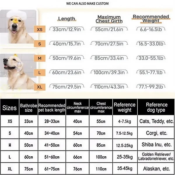 Dog Drying Coat Microfiber Quick Dry Bathrobe with Adjustabl