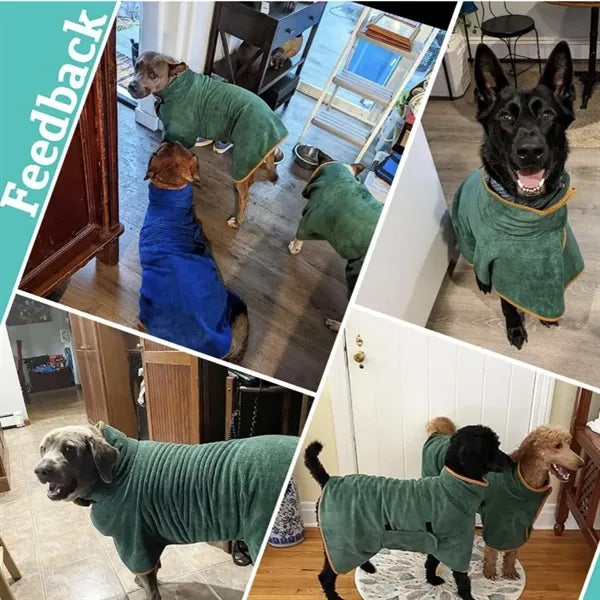 Dog Drying Coat Microfiber Quick Dry Bathrobe with Adjustabl