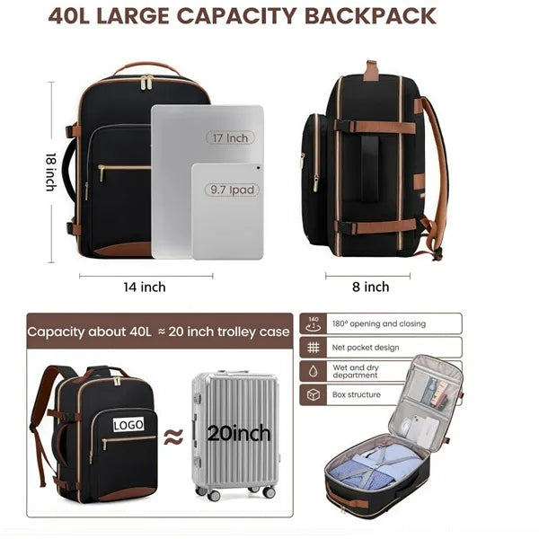 40L Airline Approved Carry On Backpack with Packing Cubes