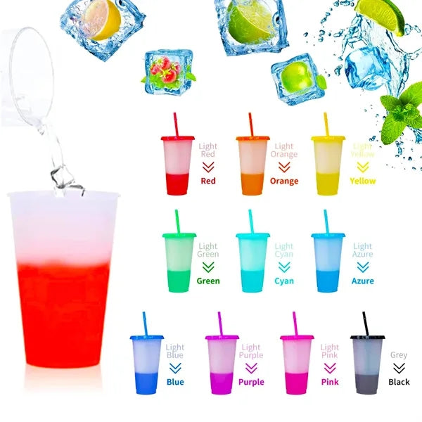 24Oz Color Changing Cups with Lids and Straws