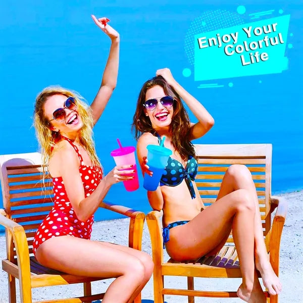 24Oz Color Changing Cups with Lids and Straws