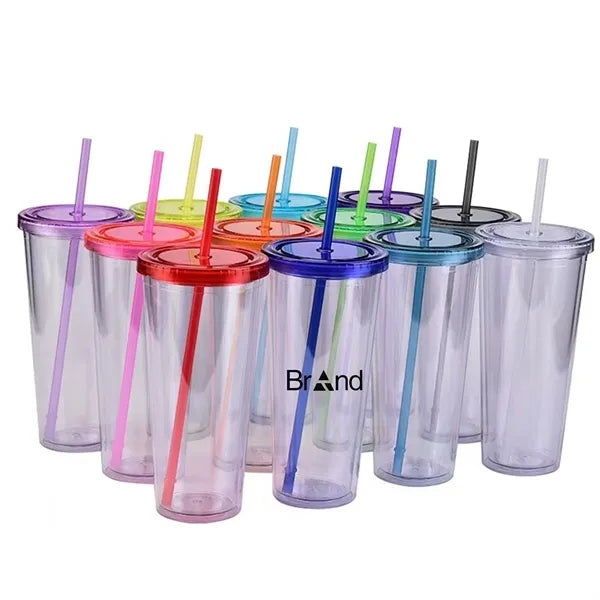 24Oz Double Wall Tumbler Cup With Lid and Straw