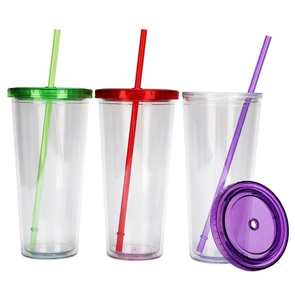 24Oz Double Wall Tumbler Cup With Lid and Straw