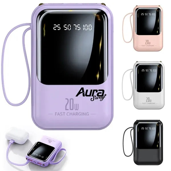 Portable Power Bank With Multiple Charging Cables & Lanyard