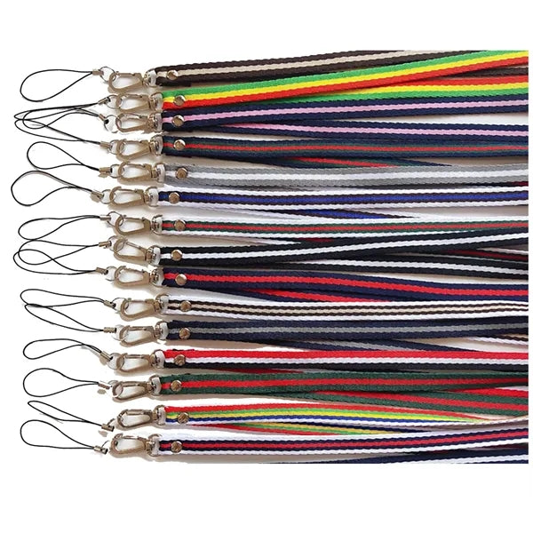 Two-Color Striped Phone Neck Lanyard With Metal Buckle
