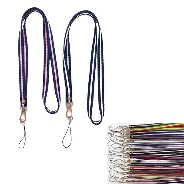Two-Color Striped Phone Neck Lanyard With Metal Buckle