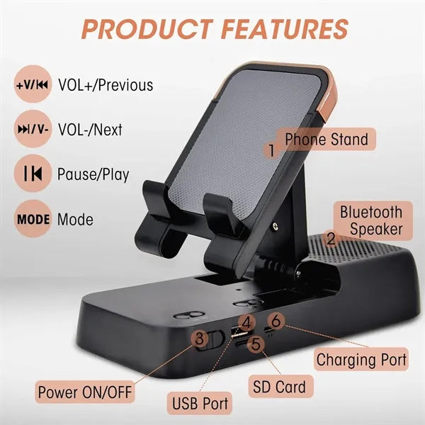 2 in 1 Mobile Phone Holder & Wireless Bluetooth Speaker