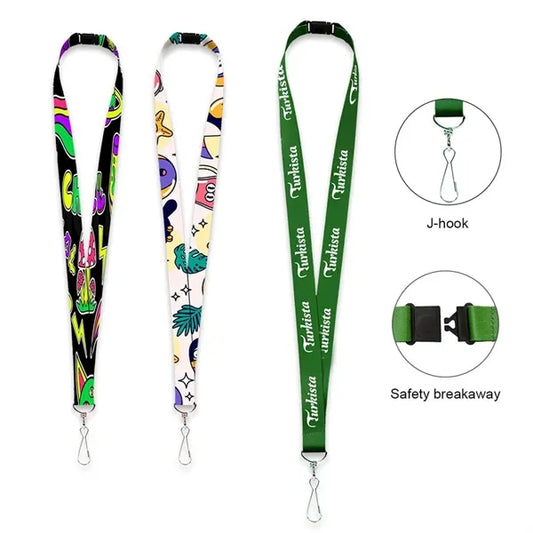 3/4" Full Color Polyester Lanyard With J Hook and Breakaway