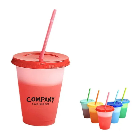 16oz Temperature Sensitive Color Changing Plastic Straw Cup