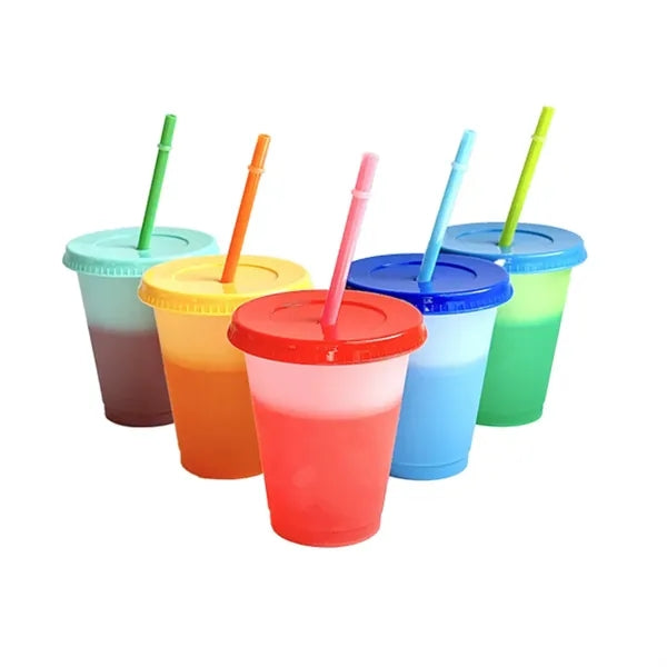 16oz Temperature Sensitive Color Changing Plastic Straw Cup