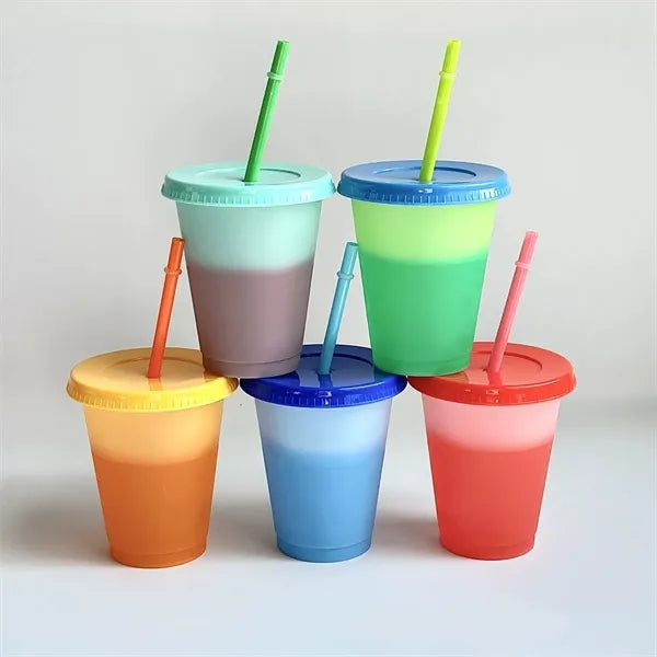 16oz Temperature Sensitive Color Changing Plastic Straw Cup