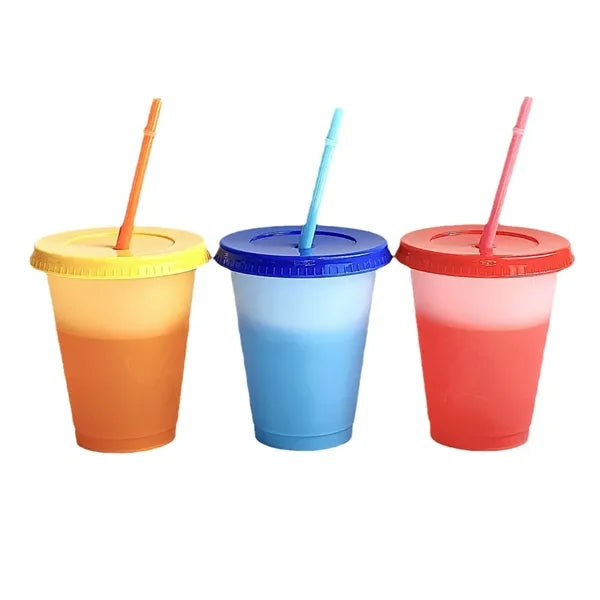 16oz Temperature Sensitive Color Changing Plastic Straw Cup