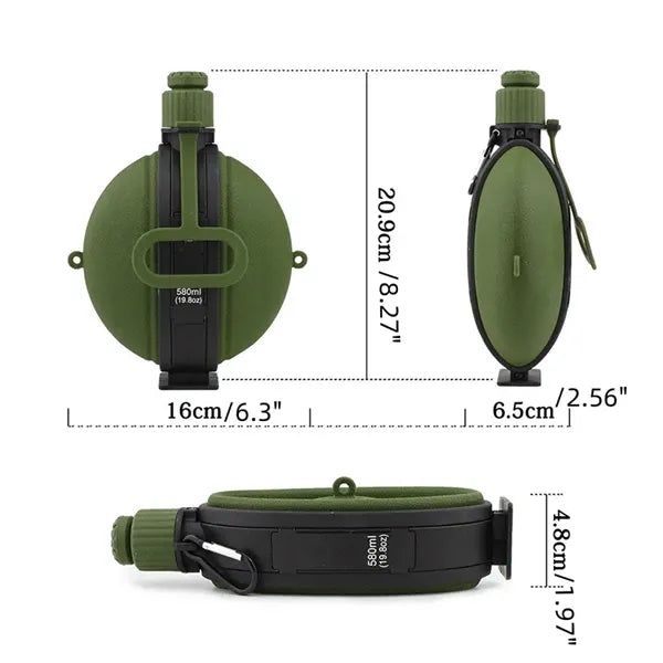 20 oz Compass Silicone Collapsible Water Bottle w/ Carabiner