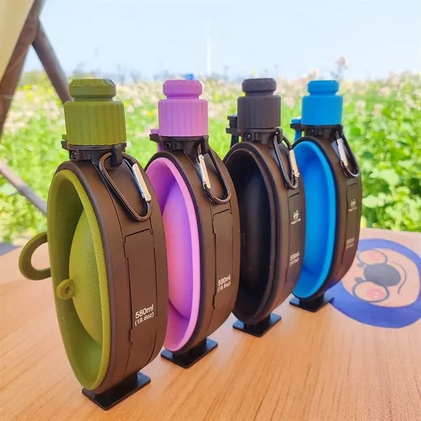 20 oz Compass Silicone Collapsible Water Bottle w/ Carabiner