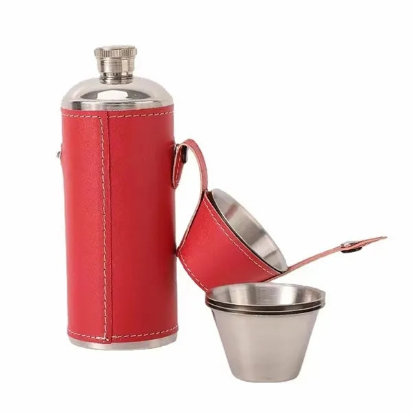 8Oz Leather Wrapped Stainless Steel Vacuum Flask