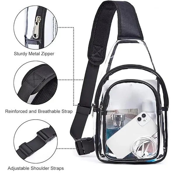 Clear Sling Bag W/ Adjustable Strap and Zipper Pockets