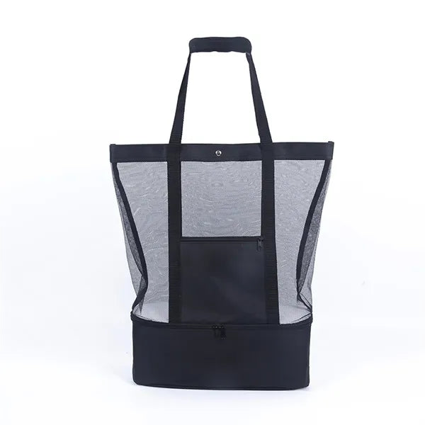 Mesh Beach Tote With Cooler Compartment Zipper Pocket