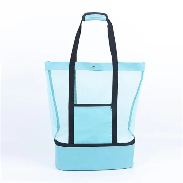 Mesh Beach Tote With Cooler Compartment Zipper Pocket