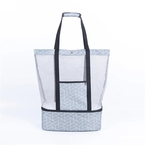 Mesh Beach Tote With Cooler Compartment Zipper Pocket