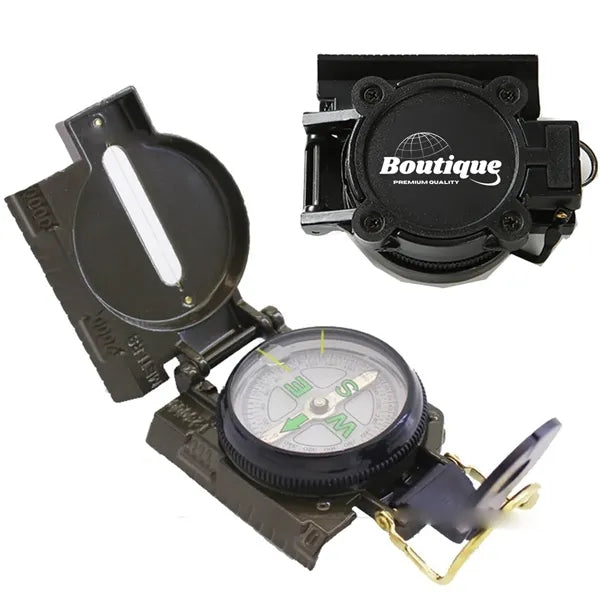 Folding Military Compass W/ Sighting Lens and Cover