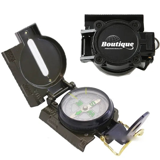 Folding Military Compass W/ Sighting Lens and Cover