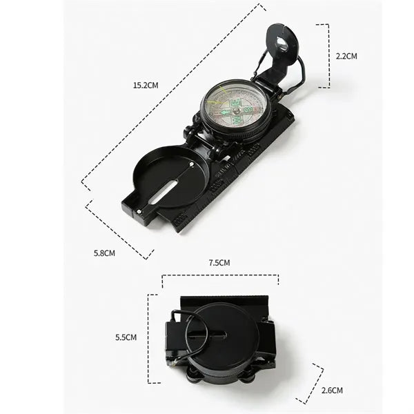 Folding Military Compass W/ Sighting Lens and Cover