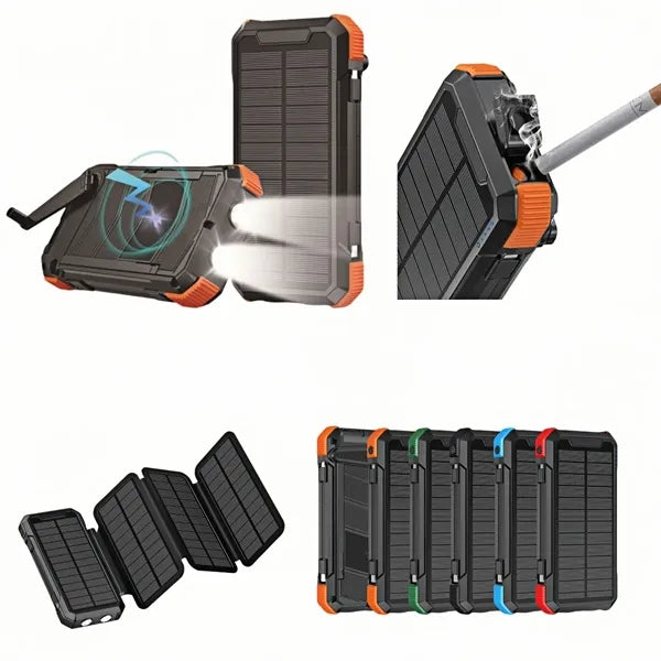 20000mAh Hand-Crank Solar Charger Built-In Cables Outdoor Po