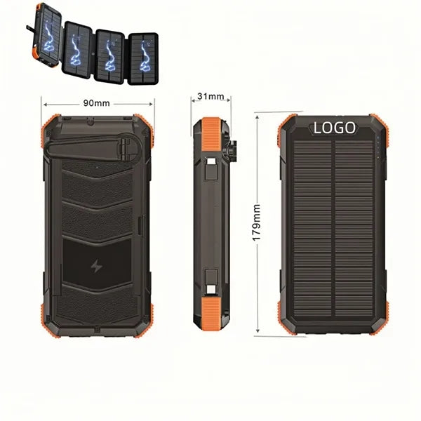 20000mAh Hand-Crank Solar Charger Built-In Cables Outdoor Po