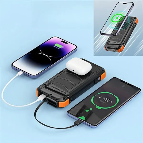 20000mAh Hand-Crank Solar Charger Built-In Cables Outdoor Po