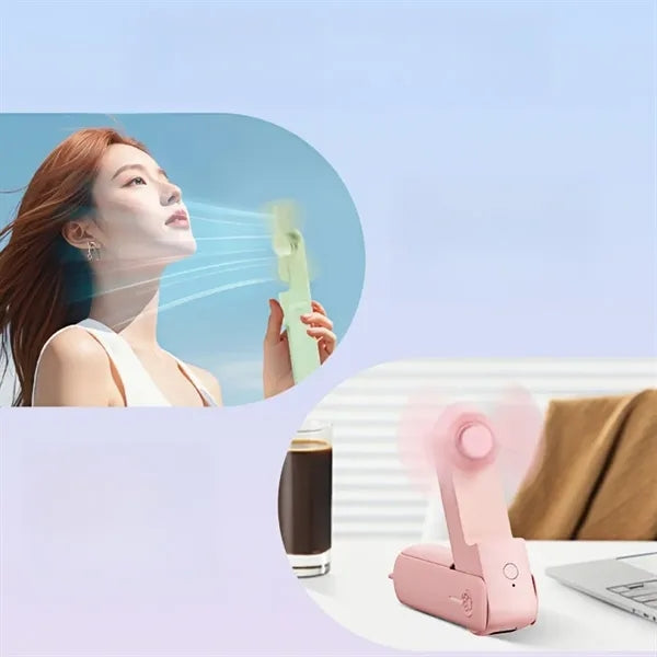 Mini Handheld Foldable Fan Power Bank 3 Speed Soft Blade Rec