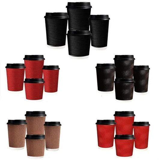 12oz Insulated Kraft Ripple Disposable Coffee Cups With Lids