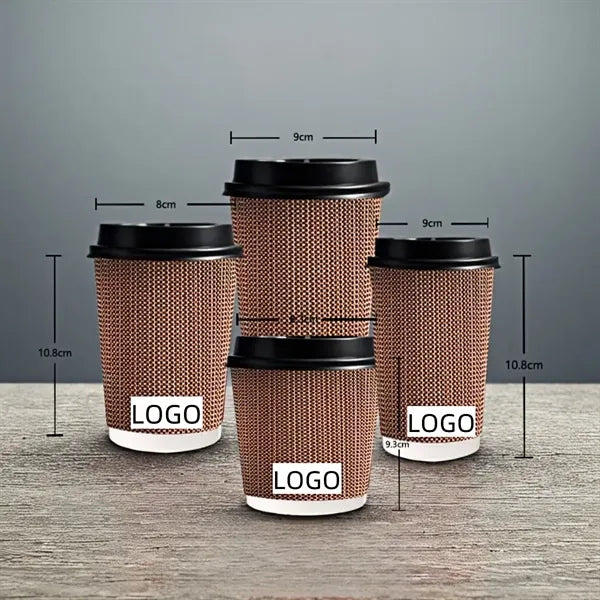 12oz Insulated Kraft Ripple Disposable Coffee Cups With Lids