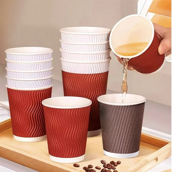 12oz Insulated Kraft Ripple Disposable Coffee Cups With Lids
