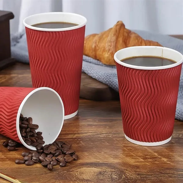 12oz Insulated Kraft Ripple Disposable Coffee Cups With Lids